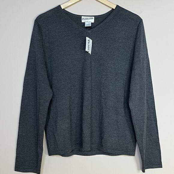 Pendleton Sweaters - Pendleton Lightweight Merino Wool Classic V-Neck Sweater Gray Size XL